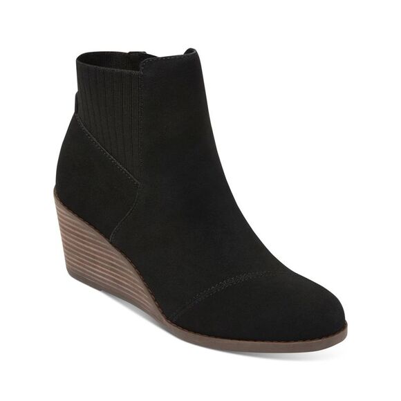 NWT TOMS Womens Black Knit Back Padded Sadie Round Toe Wedge Suede Booties 9.5 - Picture 1 of 5